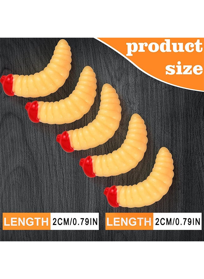 Depend Fake Fishing Baits, 100 Pcs Soft Maggot Baits Fake Worms For Fishing Bass Fishing Lures For Freshwater Artificial Wax Worms Gross Plastic Worms For Freshwater Saltwater Lake Trout Ice Fishing  - Image 2