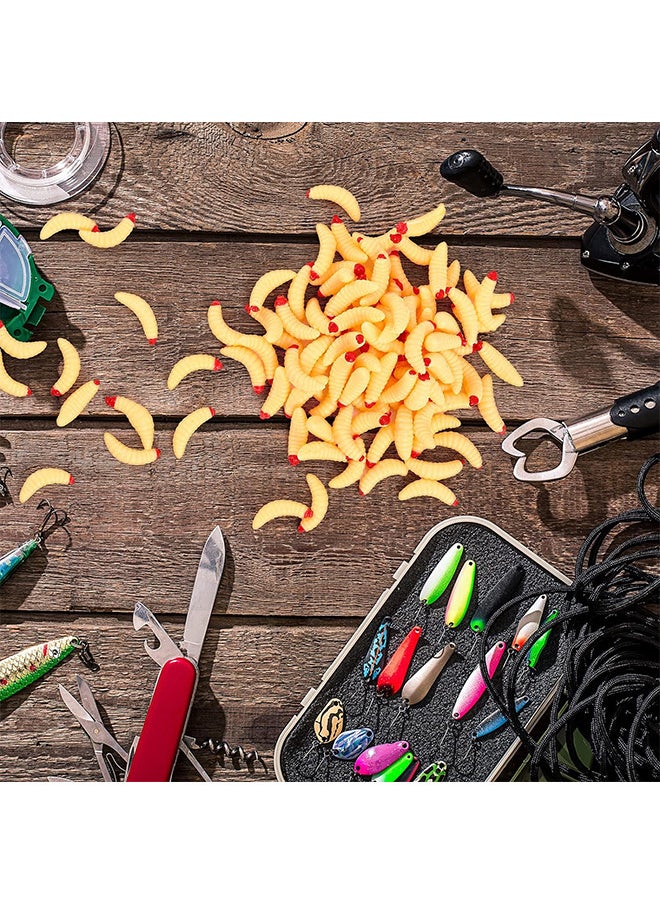Depend Fake Fishing Baits, 100 Pcs Soft Maggot Baits Fake Worms For Fishing Bass Fishing Lures For Freshwater Artificial Wax Worms Gross Plastic Worms For Freshwater Saltwater Lake Trout Ice Fishing  - Image 4