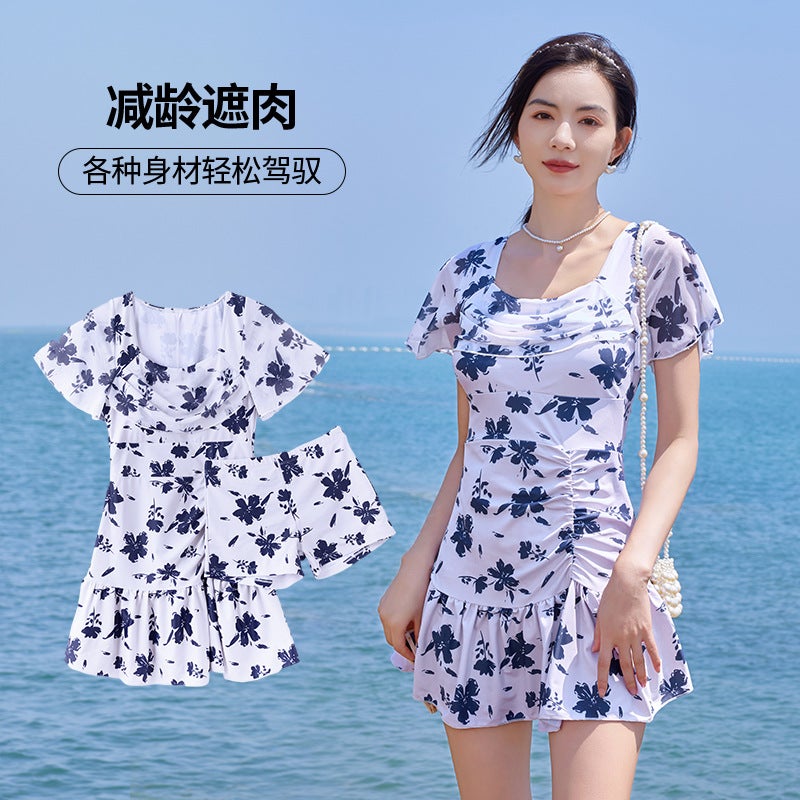 Chic Autumn Winter Two-Piece Swimsuit with Skirt Summer Green - Image 2