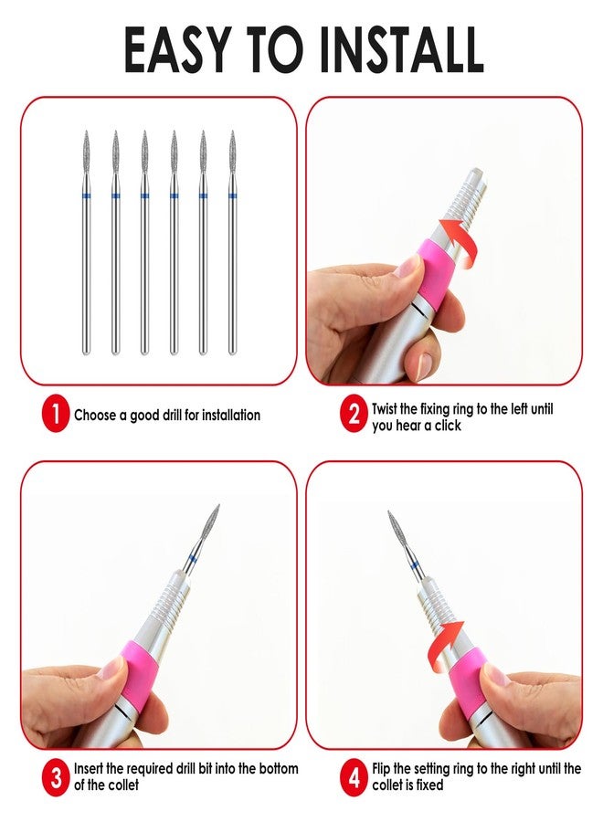 YUXIANLB 6pcs Cuticle Drill Bit, Flame Shape Diamond Nail Drill Bits Set with Case, Professional Manicure Tools 3/32" Flame Cuticle Clean Nail Carbide Bits for Home Salon - Image 5