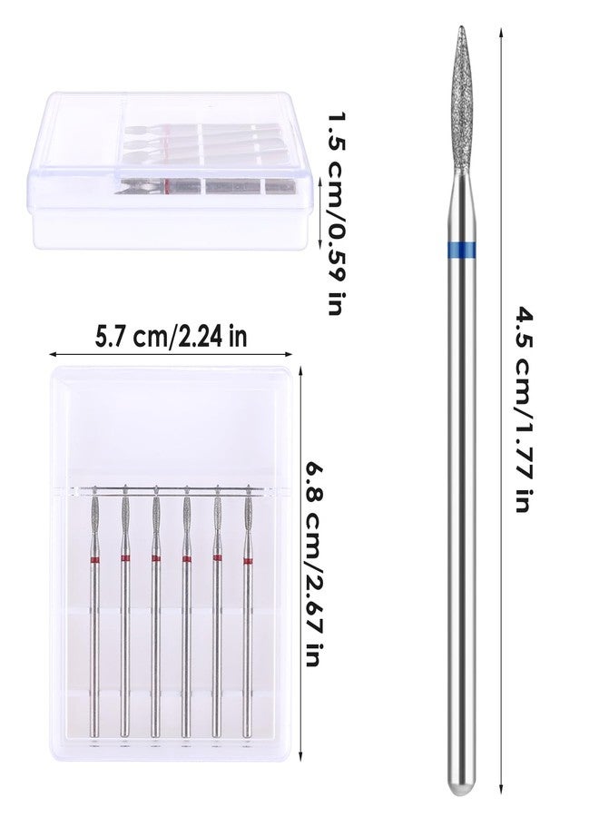 YUXIANLB 6pcs Cuticle Drill Bit, Flame Shape Diamond Nail Drill Bits Set with Case, Professional Manicure Tools 3/32" Flame Cuticle Clean Nail Carbide Bits for Home Salon - Image 2