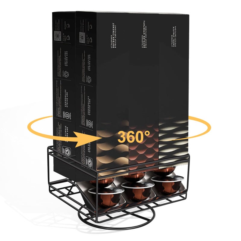 JAYOBGO Coffee Pod Holder for Nespresso Capsules Vertuo Barista Flavored Pack 78oz Rotating Capsules Storage Coffee Pods Organizer for Nespresso Holds 6 Boxes Only Shelf