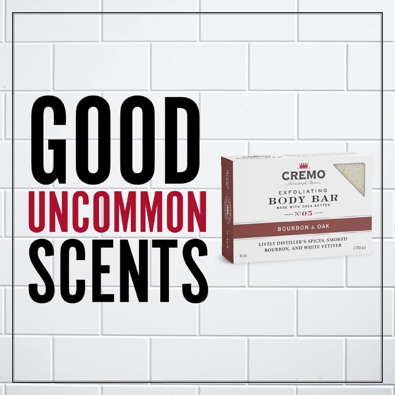 Cremo Bourbon & Oak Exfoliating Body Bars (3-Pack) - A Sophisticated Blend of Distillerâ€™s Spice, Fine Bourbon and White Oak - Image 2