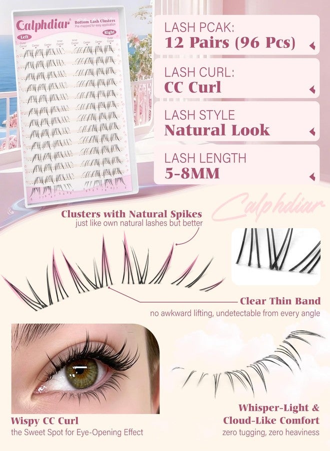 Calphdiar Pre-Mapped Bottom Lash Clusters 5-8mm CC Curl Bottom Eyelash Extensions Natural Lower cluster lashes Spikes Lash Extensions Wispy Bottom Individual Lashes with Clear Thin Band for Beginners - Image 4