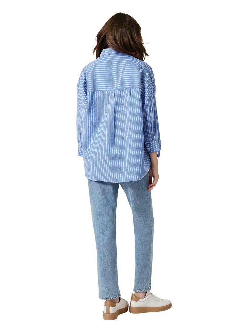 فرنش كونكشن Long Sleeve Cotton Striped Shirt
