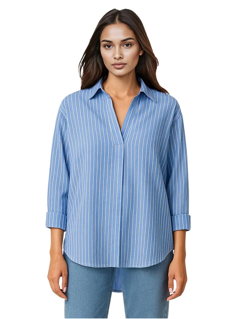 فرنش كونكشن Long Sleeve Cotton Striped Shirt