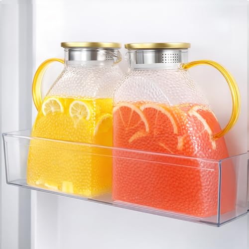 WARMSIMPLE 2 Pack Glass Pitcher With Handle And Lid, Large 2 Liter Glass Water Pitcher For Fridge, 68oz glass Tea pitcher Hot And Cold Iced Juice Coffee Milk, Jug Carafe For Beverages Drink - Image 1