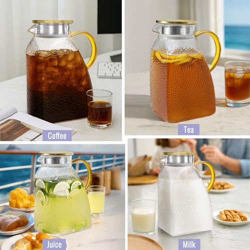 WARMSIMPLE 2 Pack Glass Pitcher With Handle And Lid, Large 2 Liter Glass Water Pitcher For Fridge, 68oz glass Tea pitcher Hot And Cold Iced Juice Coffee Milk, Jug Carafe For Beverages Drink - Image 3