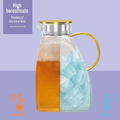 WARMSIMPLE 2 Pack Glass Pitcher With Handle And Lid, Large 2 Liter Glass Water Pitcher For Fridge, 68oz glass Tea pitcher Hot And Cold Iced Juice Coffee Milk, Jug Carafe For Beverages Drink - Image 5