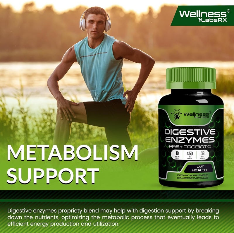 WELLNESS LABSRX Digestive Enzymes with Probiotics and Prebiotics 450mg 5 Billion CFUs  Pure Super Digestion Capsules  Digestive Enzymes for Women  Men Support Digestion  Gut Health  120 Count - Image 5