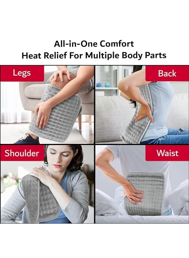 وسادة تدفئة كهربائية طبية مع 10 إعدادات للحرارة – لتخفيف آلام الظهر والرقبة والأكتاف والتقلصات – نظام إغلاق تلقائي و3 أنماط للمؤقت – مخمل رمادي فاخر. - Image 4