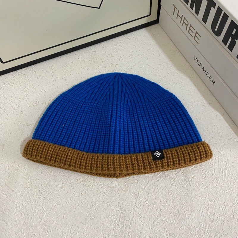 Color Block Beanie Unisex Autumn Winter Short Brim Skullcap Hat Acrylic - Image 4