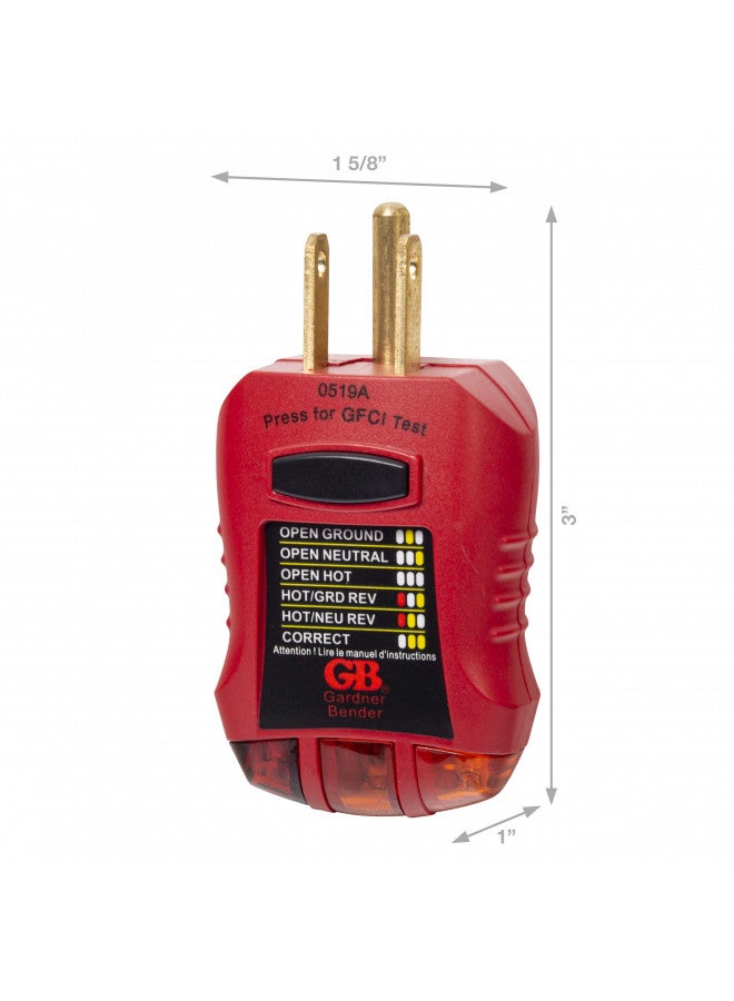 Gardner Bender GFI-3501 Ground Fault Receptacle Tester & Circuit Analyzer, 110-125V AC, for GFCI / Standard / Extension Cords & More, 7 Visual LED Tests , Red - Image 2