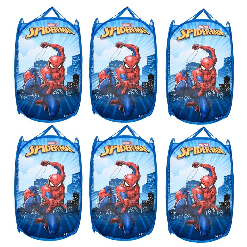 Kuber Industries Marvel Avengers Laundry Basket For Clothes|Foldable Pop-Up Laundry Bag|Netted Lightweight Toys Organizer|Reinforced Handles "30"LTR|Pack of 6 (Blue) - Image 1