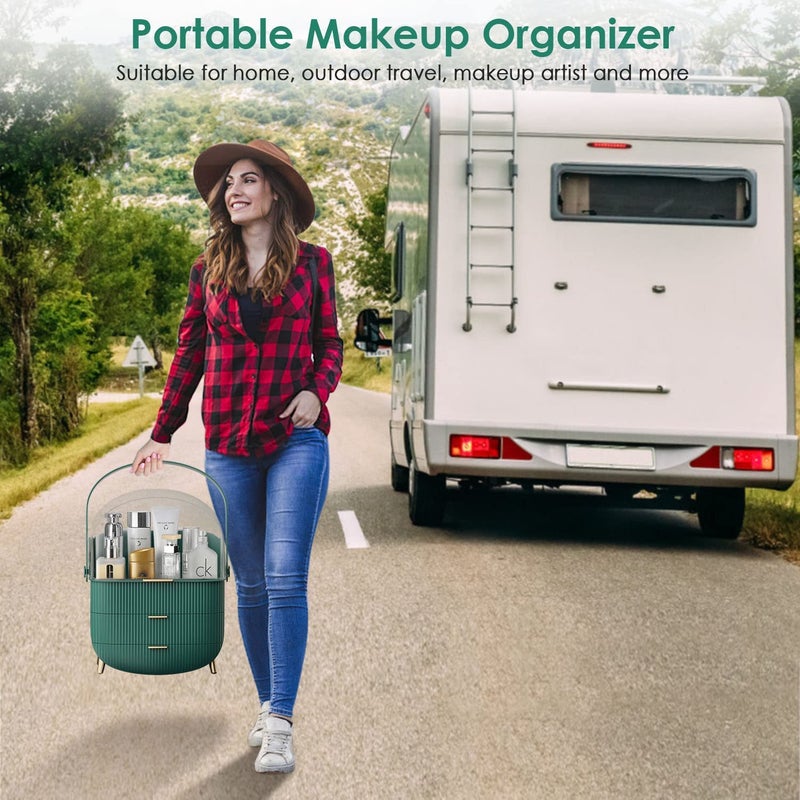 Deoxys Makeup Organiser Storage Box - Cosmetics, Skincare and Beauty Case with Clear Lid Display and 2 Drawers - Bathroom Counter or Vanity - Green - Image 5