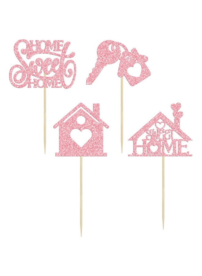 Ephlyn 24Pcs Sweet Home Cupcake Toppers Glitter Welcome Home Cupcake Picks Key Lock Housewarming Cupcake Toppers New Home Theme Party Cake Decorations Supplies Pink - Image 3