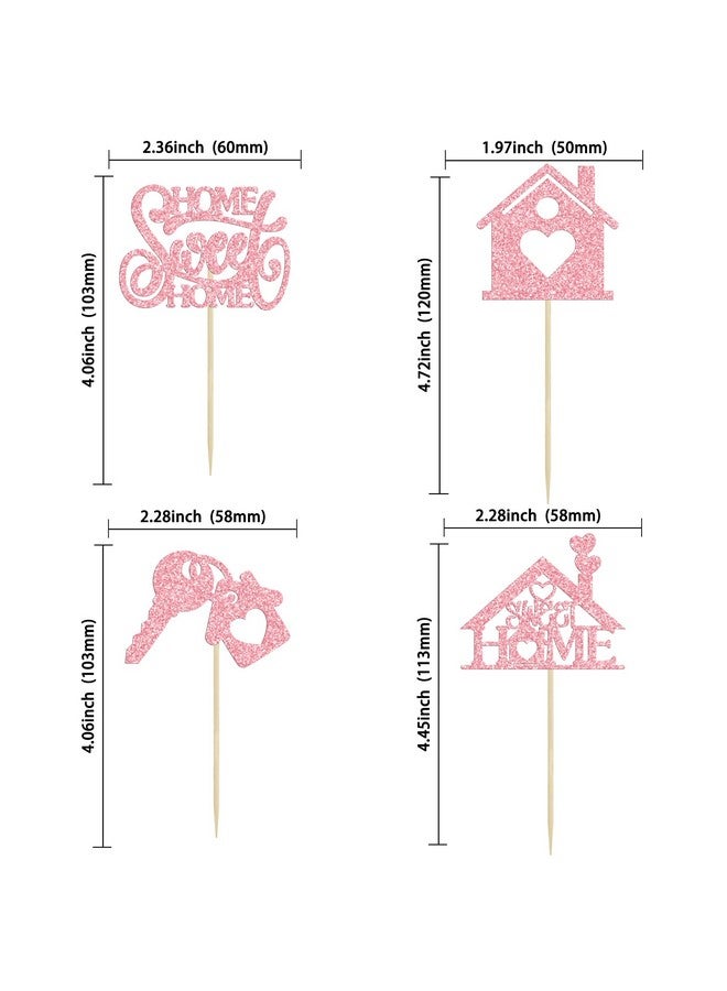 Ephlyn 24Pcs Sweet Home Cupcake Toppers Glitter Welcome Home Cupcake Picks Key Lock Housewarming Cupcake Toppers New Home Theme Party Cake Decorations Supplies Pink - Image 2