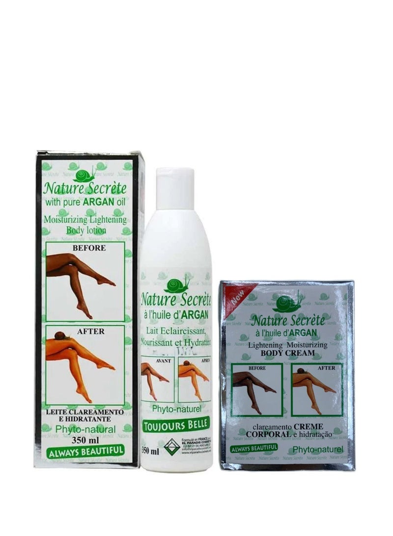 Nature Secret Lightening Moisturizing Body Cream and Body Lotion With Argan Oil - Set of 2 Piece