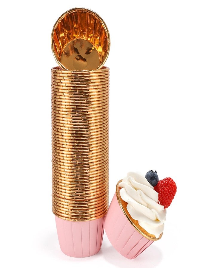 TRUSBER Pink and Gold Foil Cupcake Liners,100 pcs Disposable Muffin Liners 3.5 Oz Wrappers for Baking, Metallic Muffin Paper Cases Baking Cups - Image 1