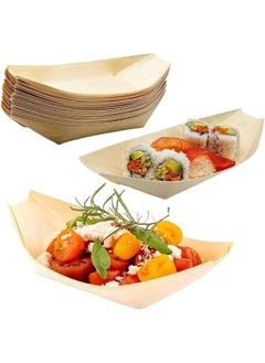 HOOKOR 100 Pcs Disposable Wood Serving Boats, Wood Serving Boats Plates Trays, 5.5 x 3.2 Sushi Boat Serving Tray, Food Container Wood Bowl Perfect for Party, Restaurants, Catering and Home Use  - Image 1