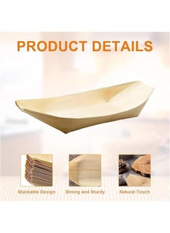 HOOKOR 100 Pcs Disposable Wood Serving Boats, Wood Serving Boats Plates Trays, 5.5 x 3.2 Sushi Boat Serving Tray, Food Container Wood Bowl Perfect for Party, Restaurants, Catering and Home Use  - Image 4