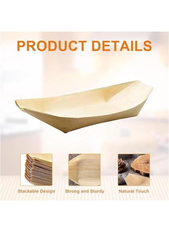HOOKOR 100 Pcs Disposable Wood Serving Boats, Wood Serving Boats Plates Trays, 5.5 x 3.2 Sushi Boat Serving Tray, Food Container Wood Bowl Perfect for Party, Restaurants, Catering and Home Use  - Image 4