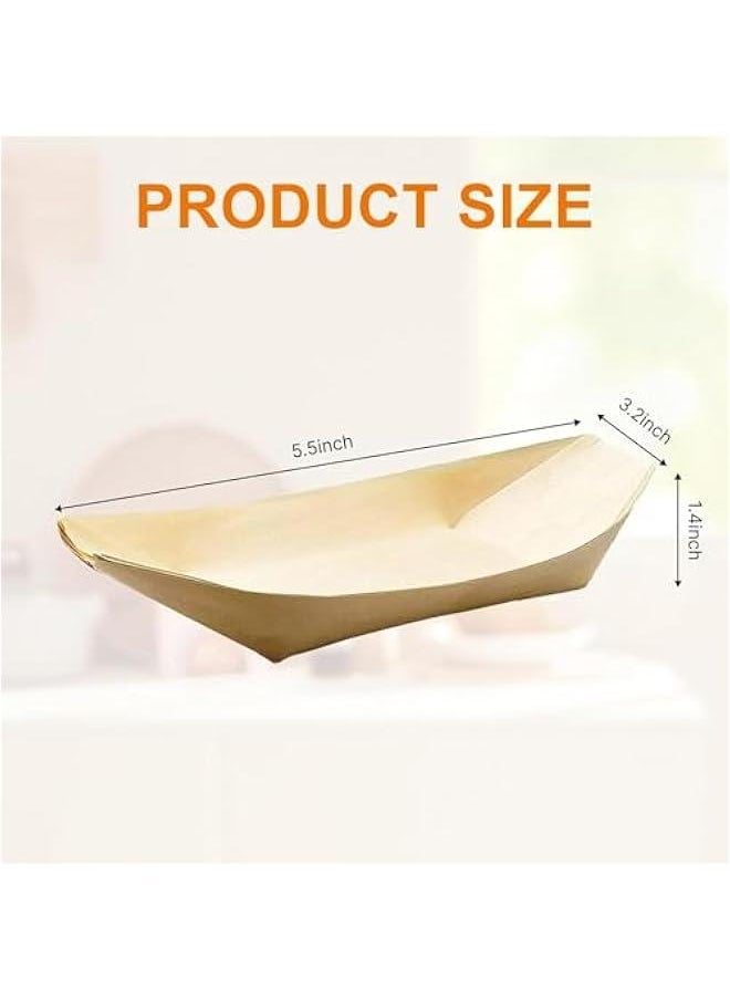 HOOKOR 100 Pcs Disposable Wood Serving Boats, Wood Serving Boats Plates Trays, 5.5 x 3.2 Sushi Boat Serving Tray, Food Container Wood Bowl Perfect for Party, Restaurants, Catering and Home Use  - Image 5