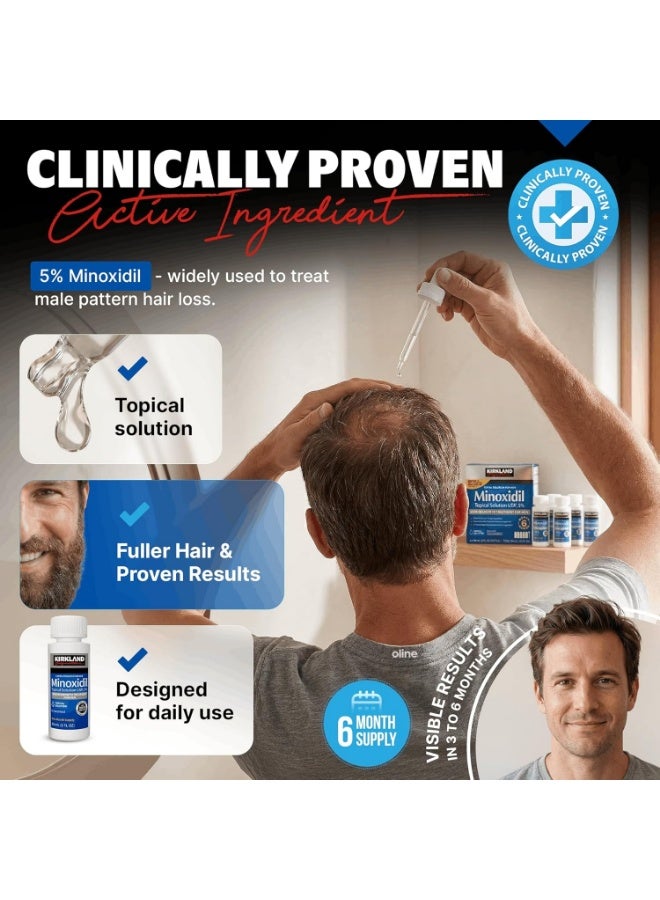 Kirkland Signature Kirkland Minoxidil for Men Liquid, Extra Strength Hair Regrowth Treatment 5%, 6 Months Supply - Upgraded Dropper Applicator and Bonus Free Guide Included - Image 4
