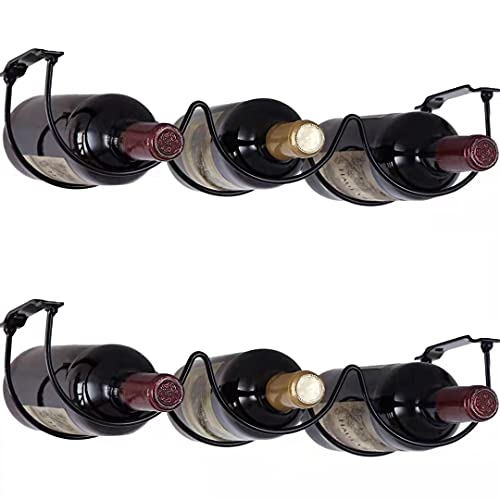 FOMANSH Under Cabinet Wine Rack, Organization and Storge Rack for Bottles, Under Cabinet Organizer for Liquor Bottle, Decor Kitchen Wall Mounted Wine Bottle Holder,Metal Black - Image 1