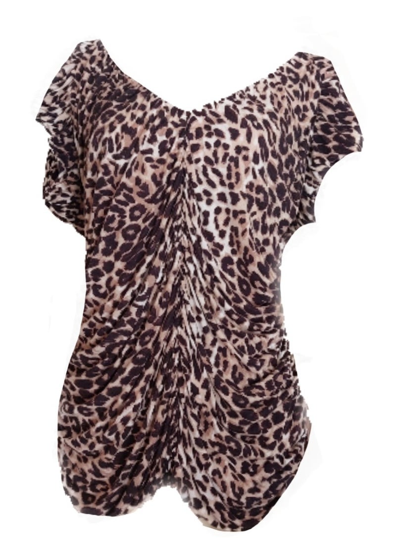 Generic - Women draped leopard cotton lycra top blouse - Image 1