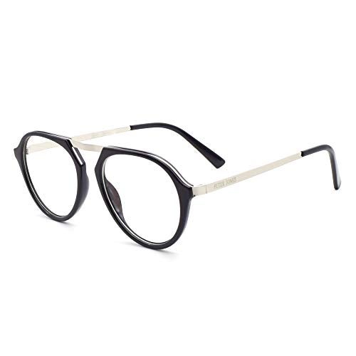 Peter Jones Aviator Unisex Optical frame with Zero power Anti Glare lenses (DE708, Medium Black/Silver) - Image 1