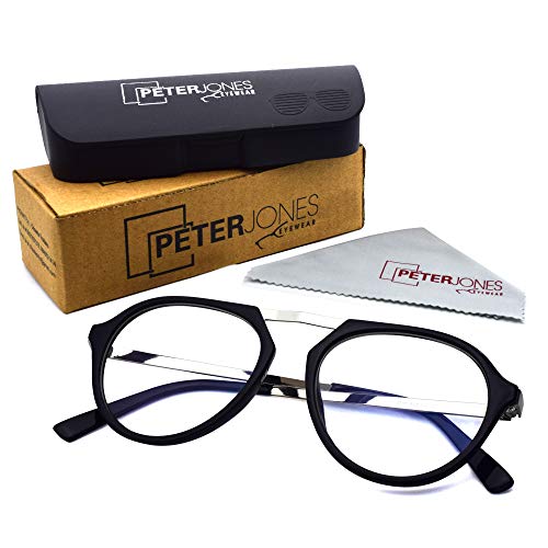 Peter Jones Aviator Unisex Optical frame with Zero power Anti Glare lenses (DE708, Medium Black/Silver) - Image 4