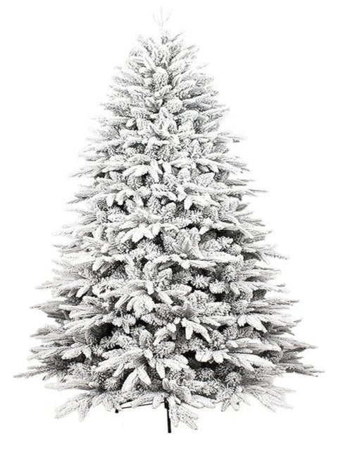 Snow White Christmas Tree 7 Feet Holiday Snow Spruce Tree for Home and Office 210cm tall with 1100 branch limbs complete, easy to assemble, metal stand