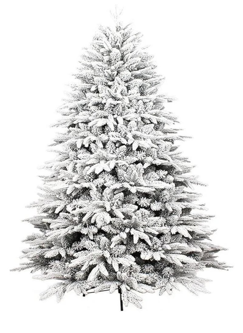 Snow White Christmas Tree 7 Feet Holiday Snow Spruce Tree for Home and Office 210cm tall with 1100 branch limbs complete, easy to assemble, metal stand
