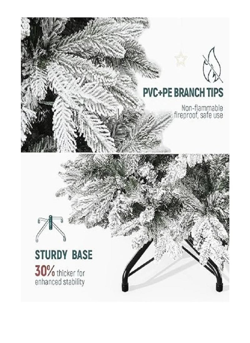 Snow White Christmas Tree 7 Feet Holiday Snow Spruce Tree for Home and Office 210cm tall with 1100 branch limbs complete, easy to assemble, metal stand