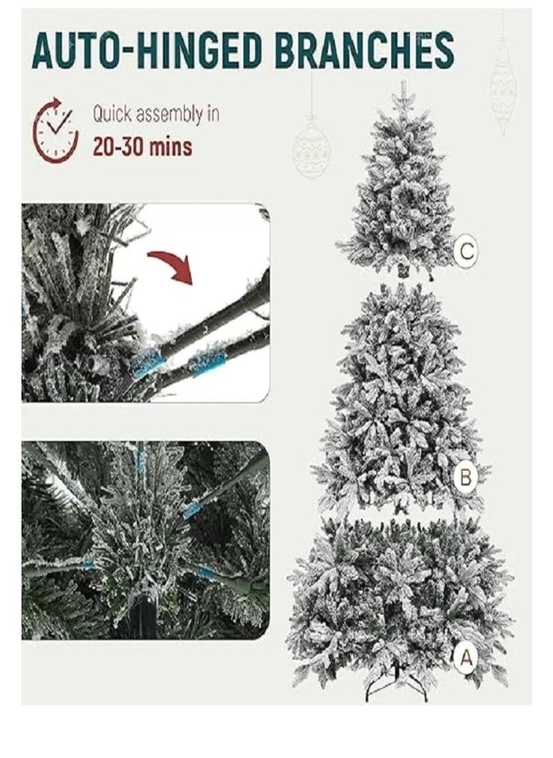 Snow White Christmas Tree 7 Feet Holiday Snow Spruce Tree for Home and Office 210cm tall with 1100 branch limbs complete, easy to assemble, metal stand