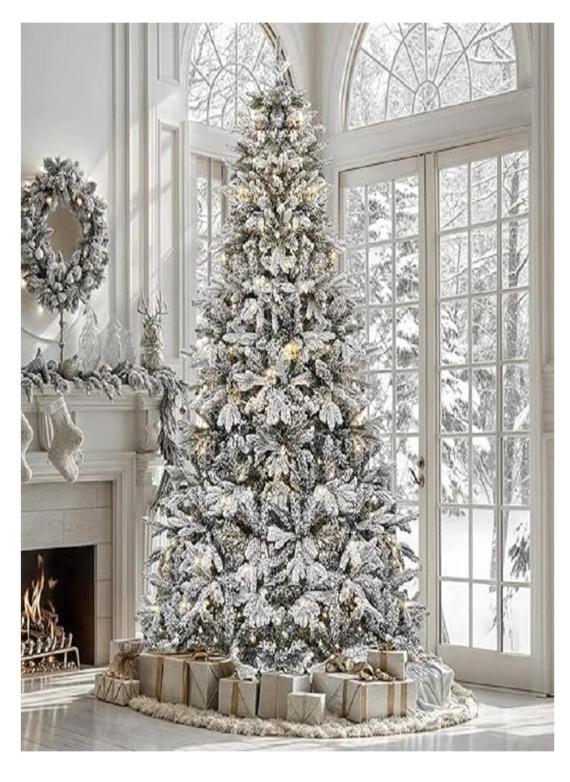 Snow White Christmas Tree 7 Feet Holiday Snow Spruce Tree for Home and Office 210cm tall with 1100 branch limbs complete, easy to assemble, metal stand
