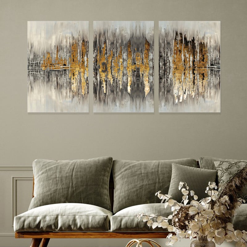Marktna Three abstract canvas paintings with a hollow frame, measuring (90×40), three pieces - Image 1