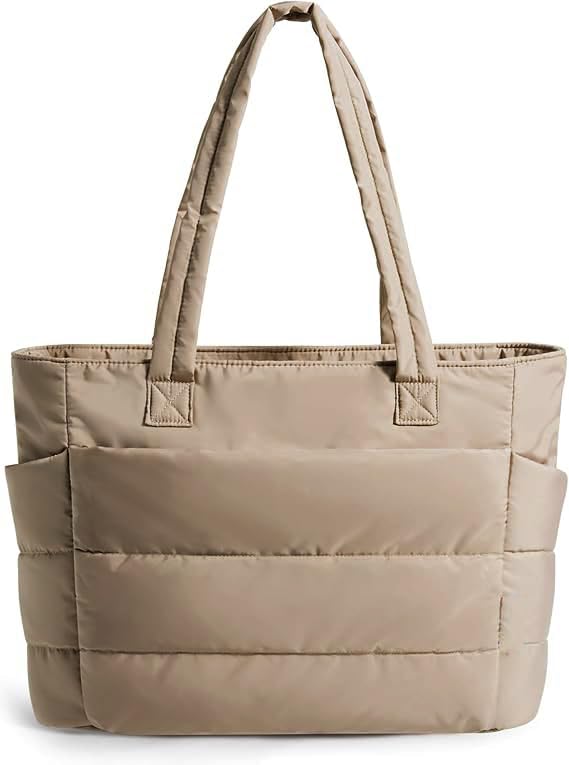 Prplet Tote Bag for Woman | Lightweight Puffy Shoulder Handbag with Multi Compartment | Travel, Office, Gym & Daily Use | Durable Taslan Fabric (Brown) - Image 1