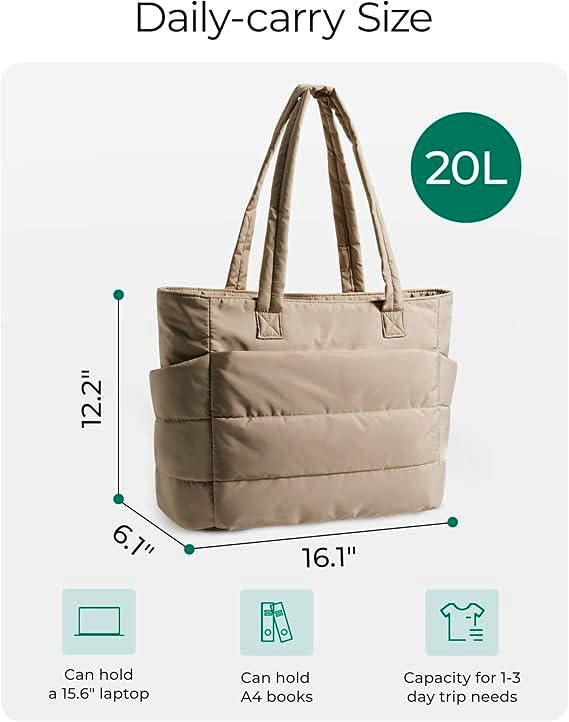 Prplet Tote Bag for Woman | Lightweight Puffy Shoulder Handbag with Multi Compartment | Travel, Office, Gym & Daily Use | Durable Taslan Fabric (Brown) - Image 2