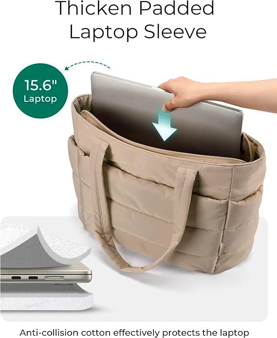 Prplet Tote Bag for Woman | Lightweight Puffy Shoulder Handbag with Multi Compartment | Travel, Office, Gym & Daily Use | Durable Taslan Fabric (Brown) - Image 3