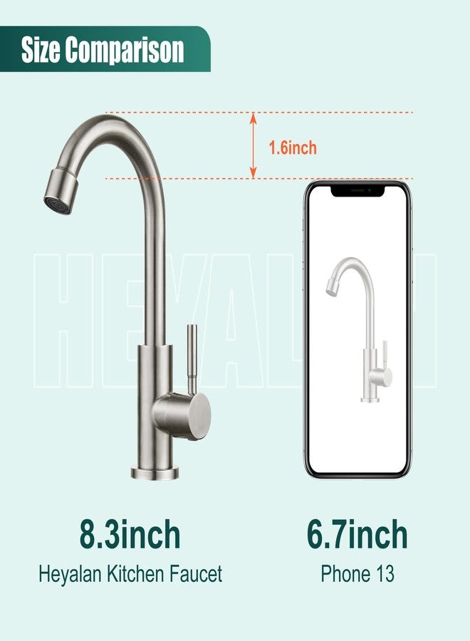 Heyalan Kitchen Faucet Single Handle 1 Hole Deck Mount SUS304 Stainless Steel Sink Bar Tap Goose Neck,Cold Water Faucet,Brushed Nickel - Image 4