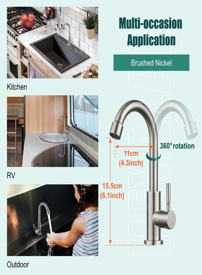 Heyalan Kitchen Faucet Single Handle 1 Hole Deck Mount SUS304 Stainless Steel Sink Bar Tap Goose Neck,Cold Water Faucet,Brushed Nickel - Image 3
