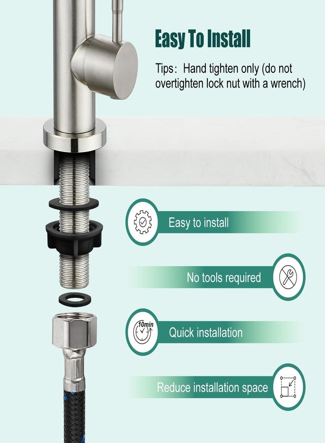 Heyalan Kitchen Faucet Single Handle 1 Hole Deck Mount SUS304 Stainless Steel Sink Bar Tap Goose Neck,Cold Water Faucet,Brushed Nickel - Image 2