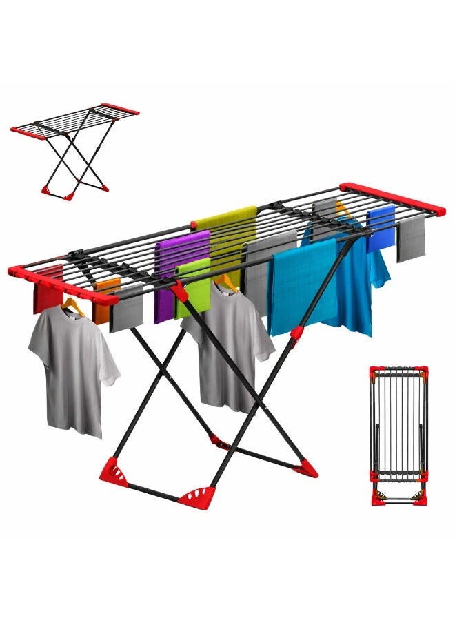 هنلي حامل تجفيف الملابس بأجنحة قابلة للتعديل، حامل شماعة ملابس، رف تجفيف، رف ملابس منشر غسيل قابل للطي، رف تجفيف ملابس، مجفف غسيل... - Image 1