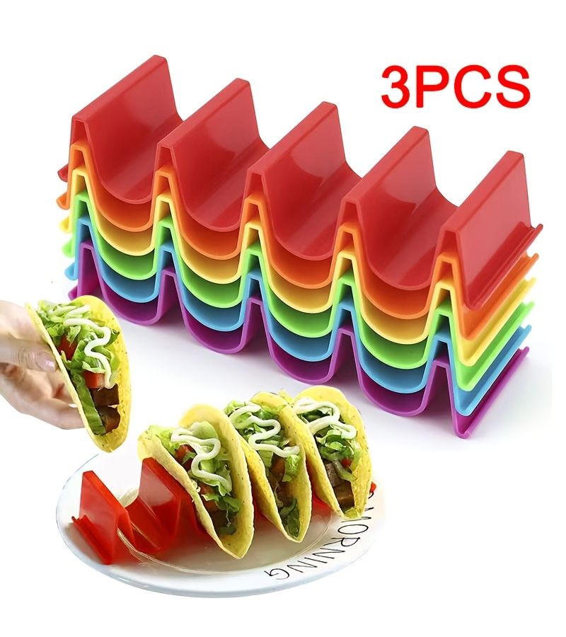 3Pcs Mexican Taco Holder Plastic Kitchen Gadget Stand for Tortillas Random Color - Image 1