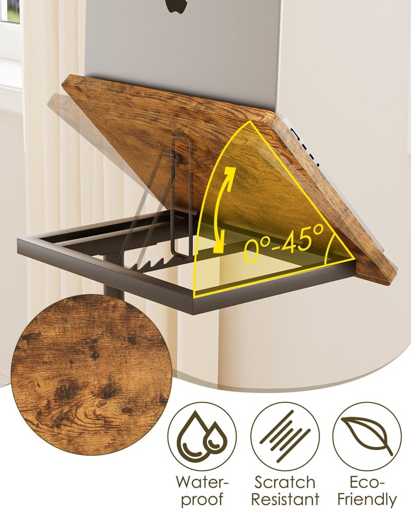 Masupu Sofa Arm Tray Table - 360Â° Swivel Height Adjustable End Table, Small Snack Side Table for Couch, C Shaped Table for Bed, Chair or TV Tray Table(Rustic Brown, Angle Adjustable) - Image 2