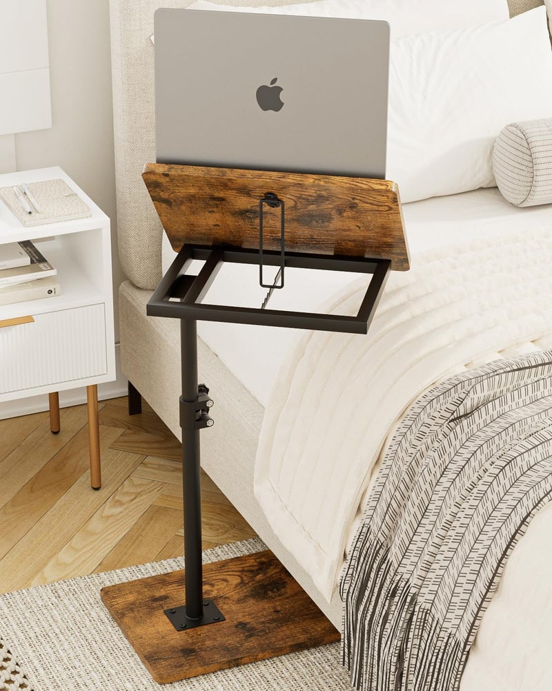 Masupu Sofa Arm Tray Table - 360Â° Swivel Height Adjustable End Table, Small Snack Side Table for Couch, C Shaped Table for Bed, Chair or TV Tray Table(Rustic Brown, Angle Adjustable) - Image 5