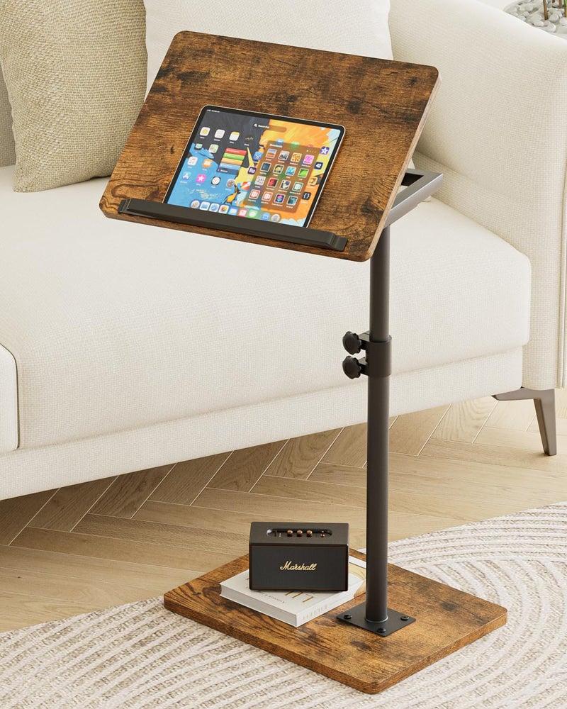 Masupu Sofa Arm Tray Table - 360Â° Swivel Height Adjustable End Table, Small Snack Side Table for Couch, C Shaped Table for Bed, Chair or TV Tray Table(Rustic Brown, Angle Adjustable) - Image 1