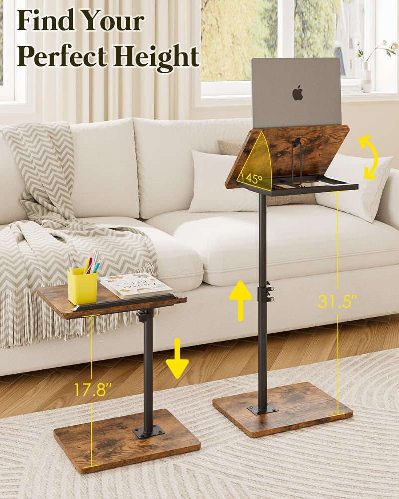 Masupu Sofa Arm Tray Table - 360Â° Swivel Height Adjustable End Table, Small Snack Side Table for Couch, C Shaped Table for Bed, Chair or TV Tray Table(Rustic Brown, Angle Adjustable) - Image 3